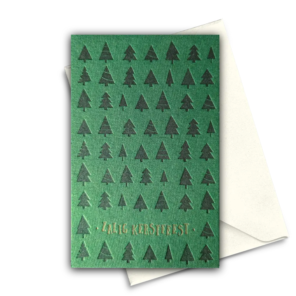 Groene letterpress kerstkaart